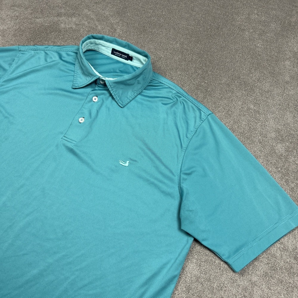 Southern Marsh Polo Shirt Mens L Green Striped Performance Golf Stretch Casual